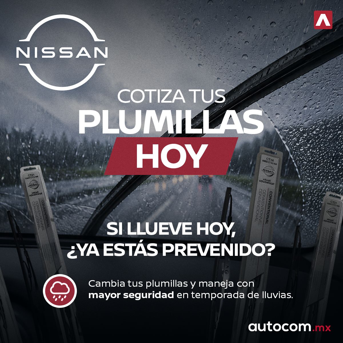 Cotiza tus plumillas hoy – Si llueve hoy, ¿ya estás prevenido? en Nissan Autocom